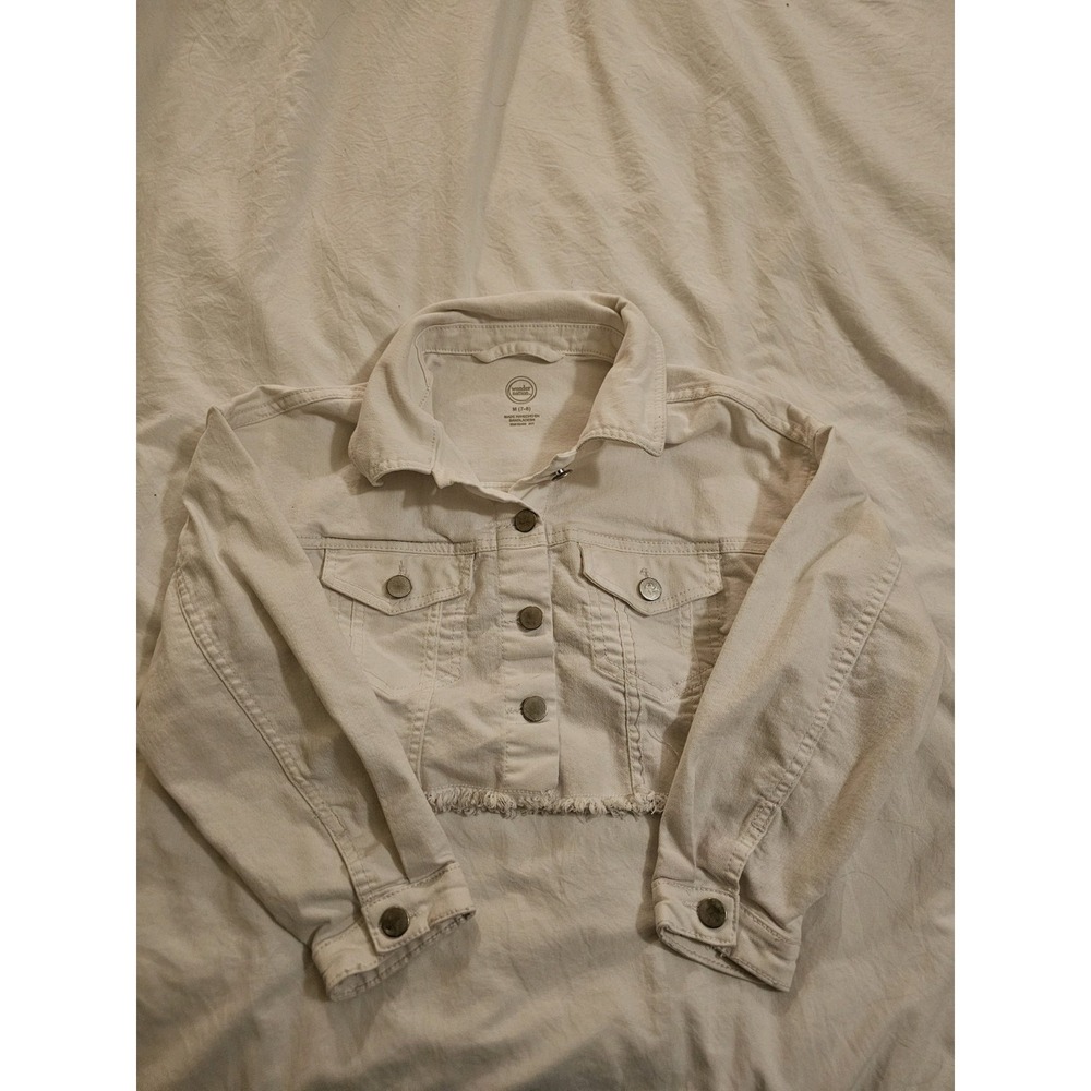 Cat & Jack Girls Cropped‎ Denim Jacket Size M (7–8) Cream White Button Front